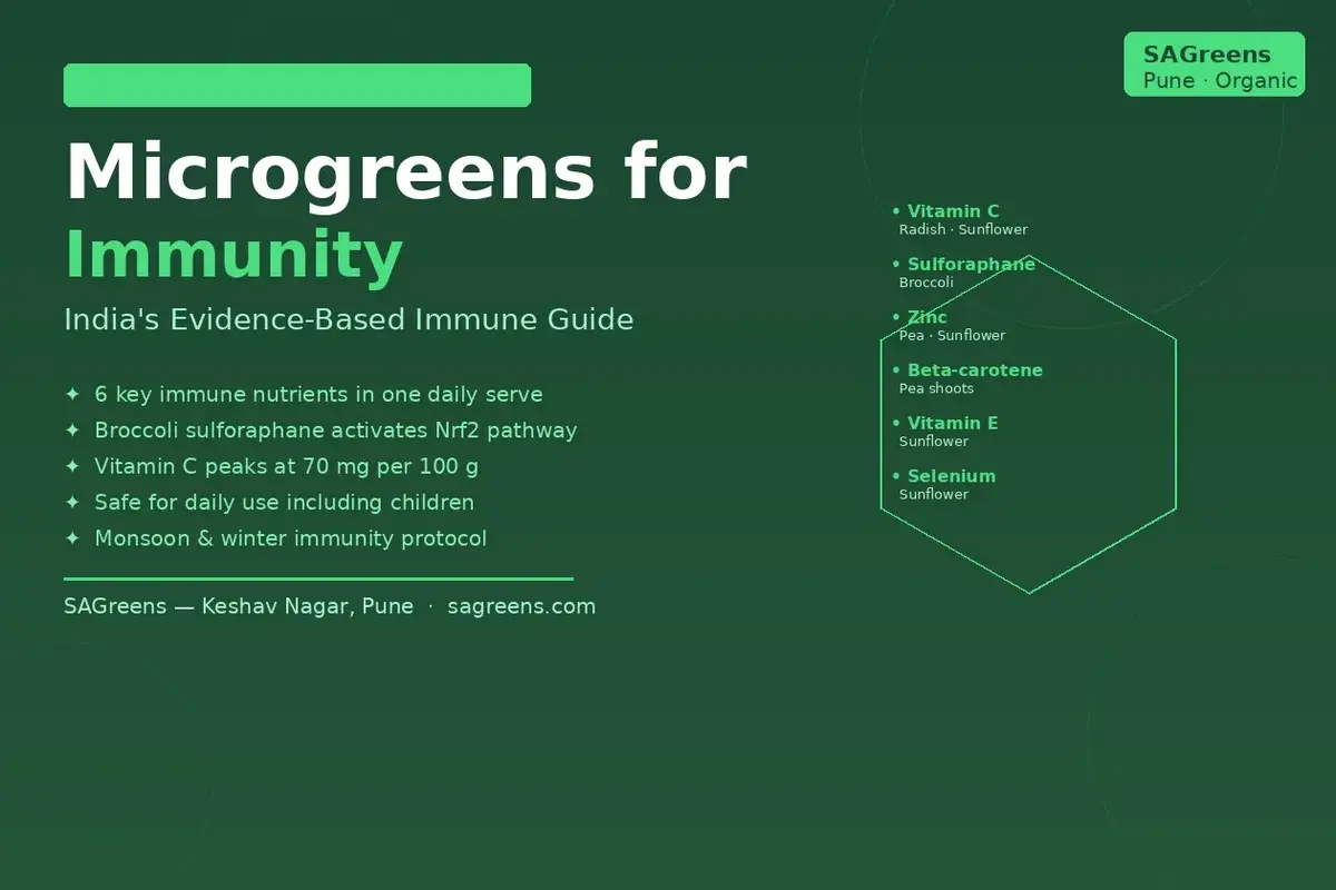 Microgreens for immunity India – evidence guide to vitamin C, sulforaphane, zinc and beta-carotene for monsoon illness and seasonal defence by SAGreens Pune